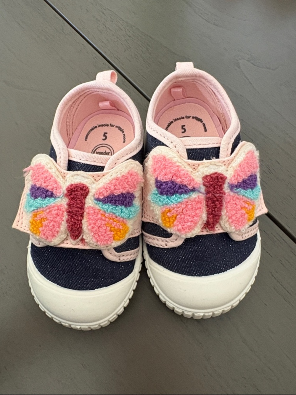 Kids Butterfly Slip-On Canvas Sneakers - Pink & Navy